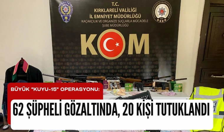 "KUYU-15" Operasyonu: 62 Şüpheli Gözaltında, 20 Kişi Tutuklandı