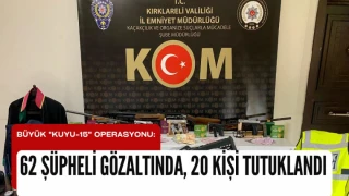 "KUYU-15" Operasyonu: 62 Şüpheli Gözaltında, 20 Kişi Tutuklandı