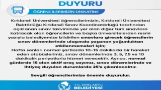 Kırklareli Belediyesi’nden sınav takvimi için ilave sefer uygulaması